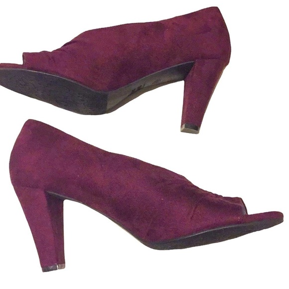 Suede Burgundy wine Open Toe open inside Pump fall trend jewel tone holidays 8.5 - Picture 6 of 8